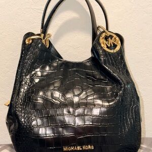 Michael Kors Lillie Crocodile Embossed Leather Shoulder Bag NEW
